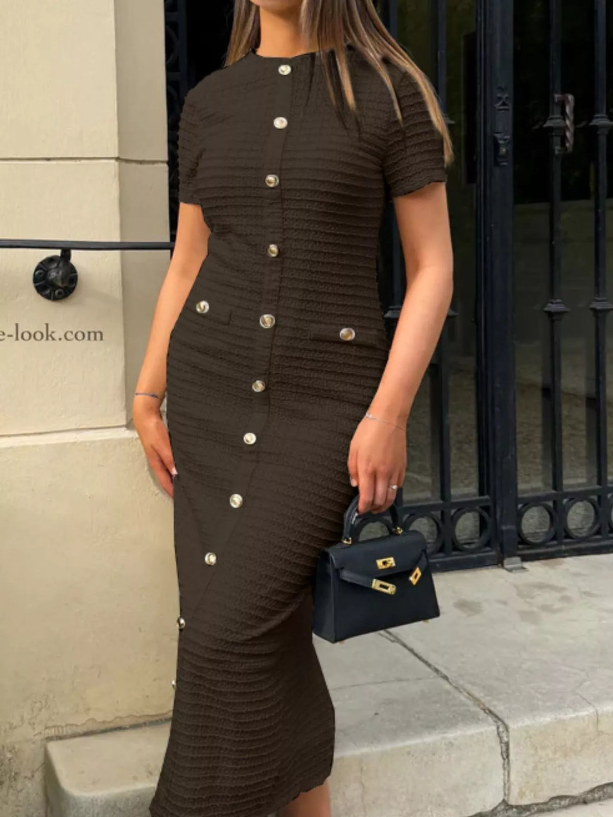 Textured Short Sleeve Midi Dress