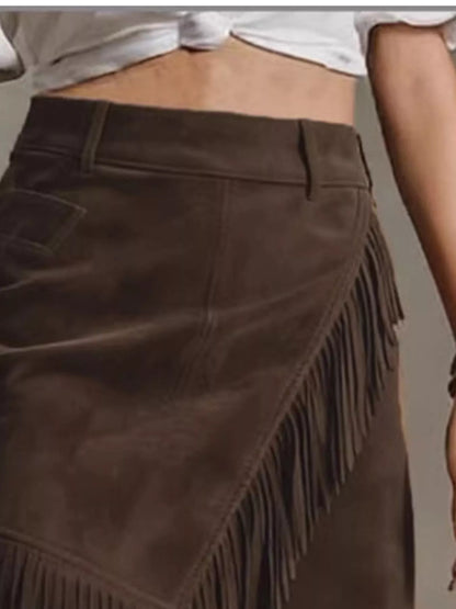 Fringed Wrap Mini Skirt