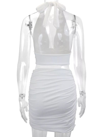 Halter Crop Top and Ruched Bodycon Mini Skirt Set