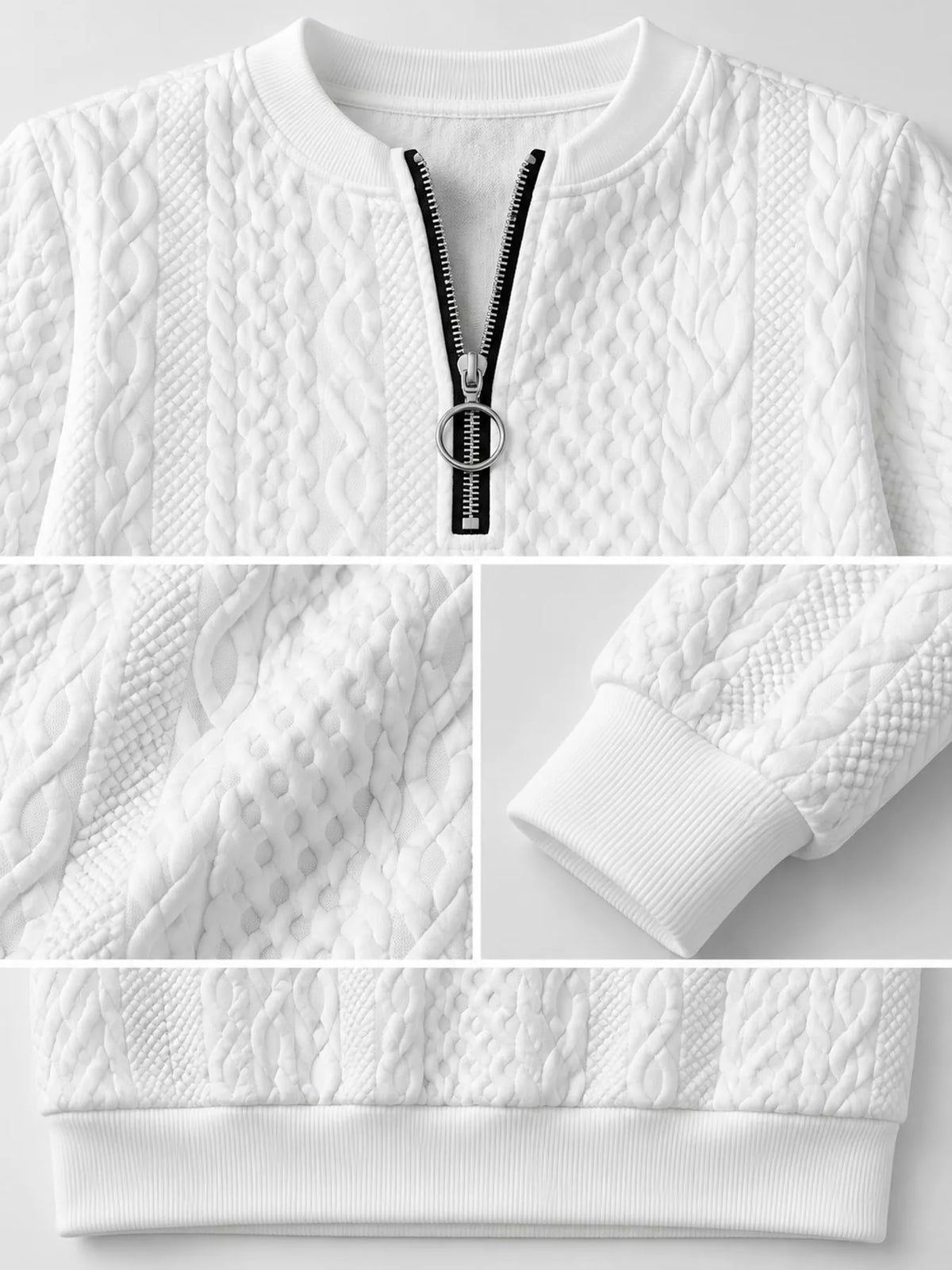 Full Size Quarter-Zip Cable Knit Sweatshirt Plus Size