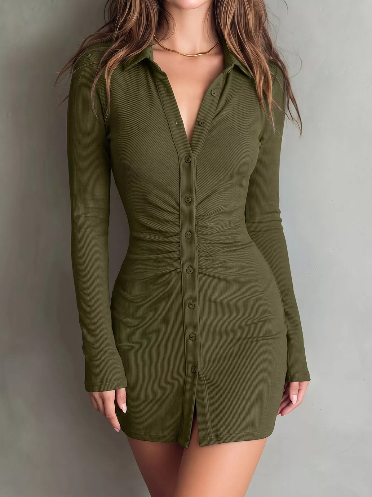 Button-Down Bodycon Mini Dress