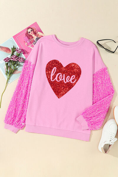 | LOVE Heart Sequin Dropped Shoulder Sweatshirt