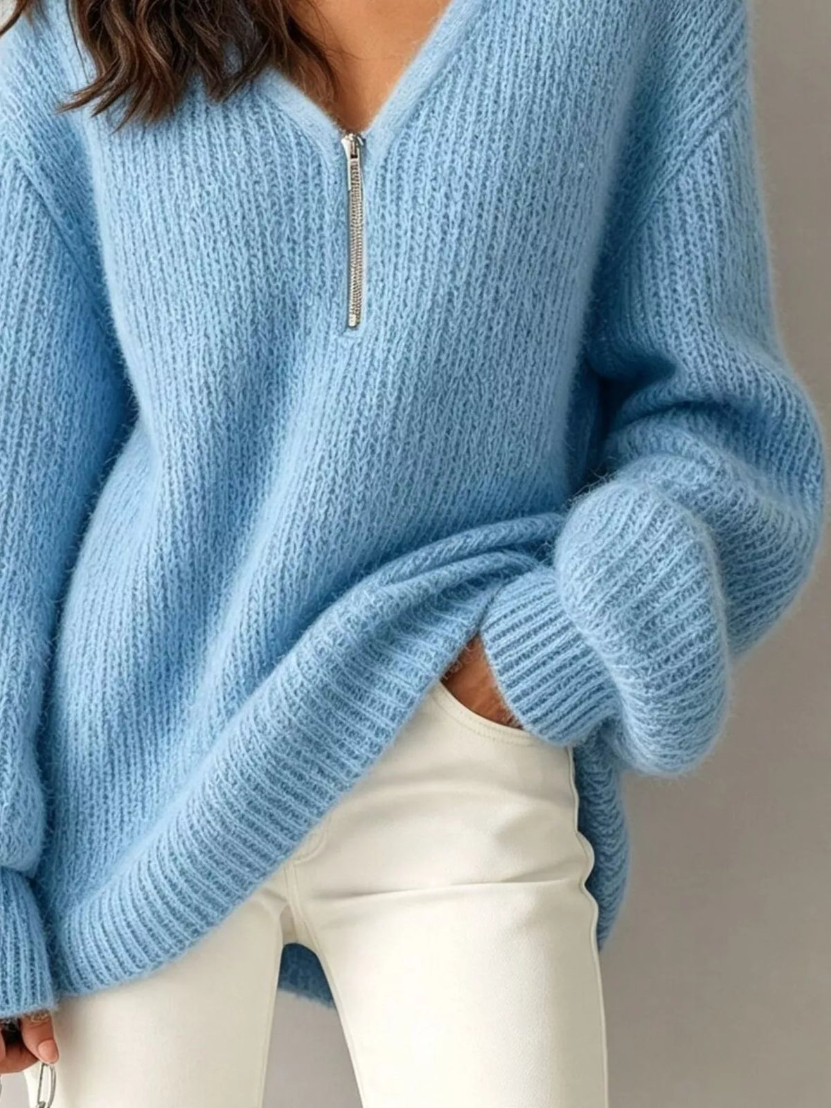 Quarter Zip Dropped Shoulder Sweater