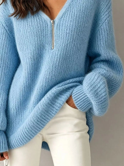 Quarter Zip Dropped Shoulder Sweater