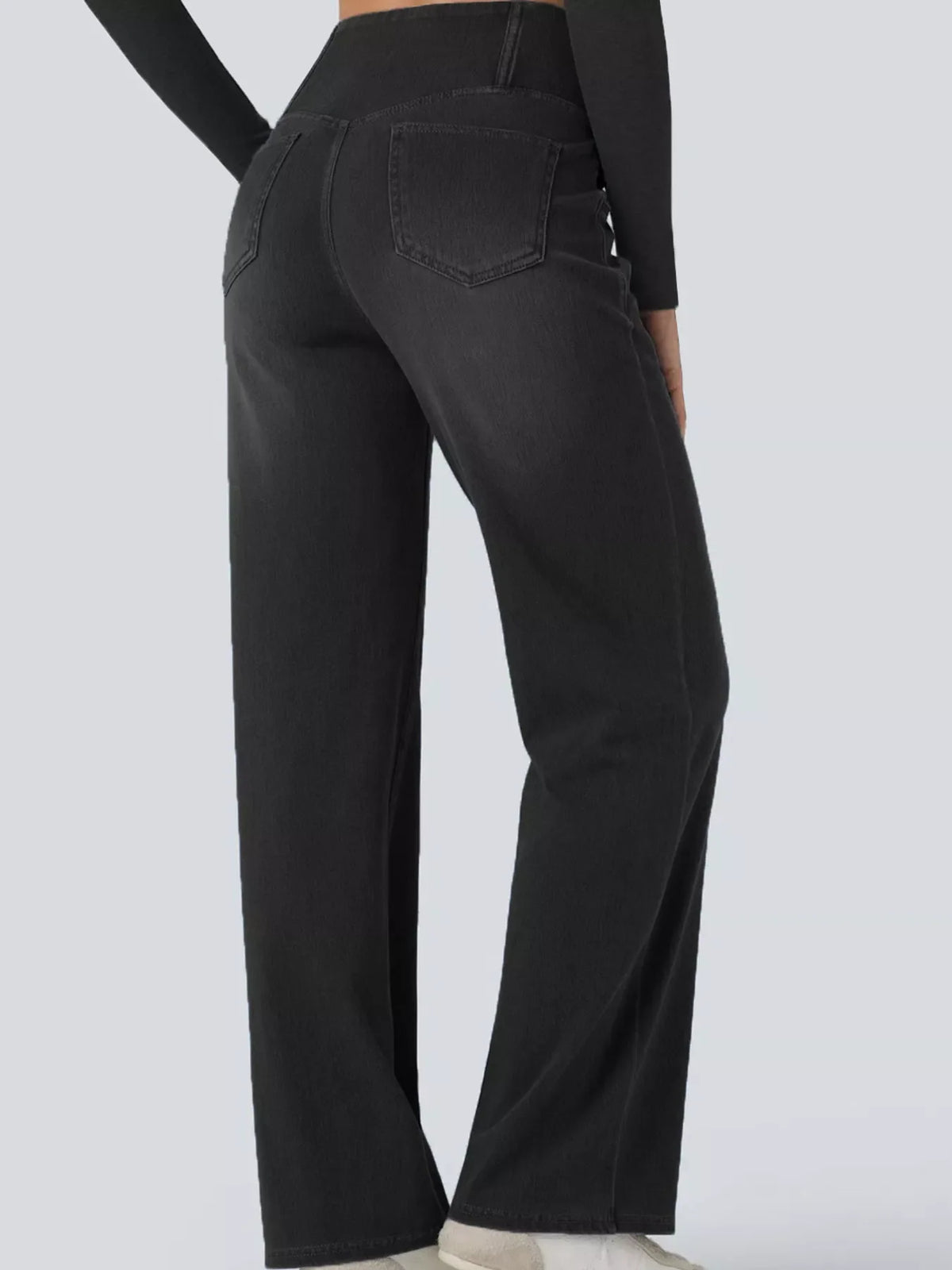 High Waisted Stretch Jeans with Crossover Waist | Straight Leg
