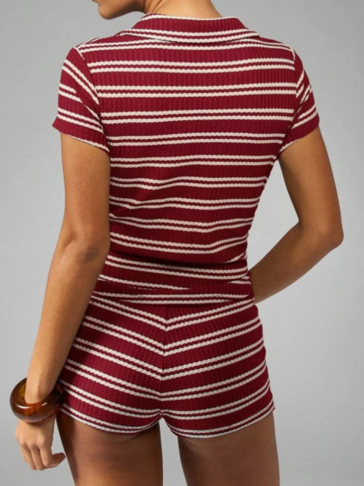 Striped Knit Short Sleeve Top & Shorts Set