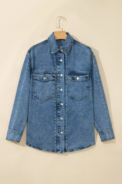 Rivet Embellished Western Style Regular Fit Long Sleeve Denim Jacket