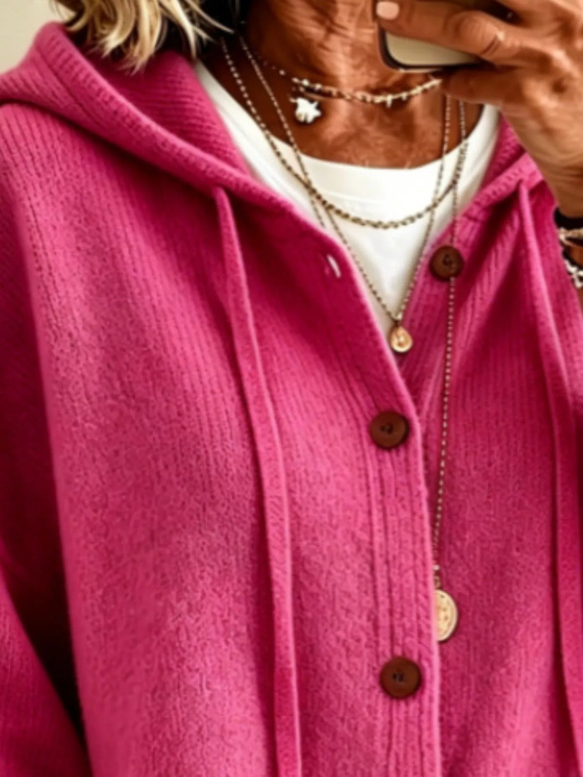 Full Size Casual Hooded Button-Down Knit Cardigan with Pockets Plus Size