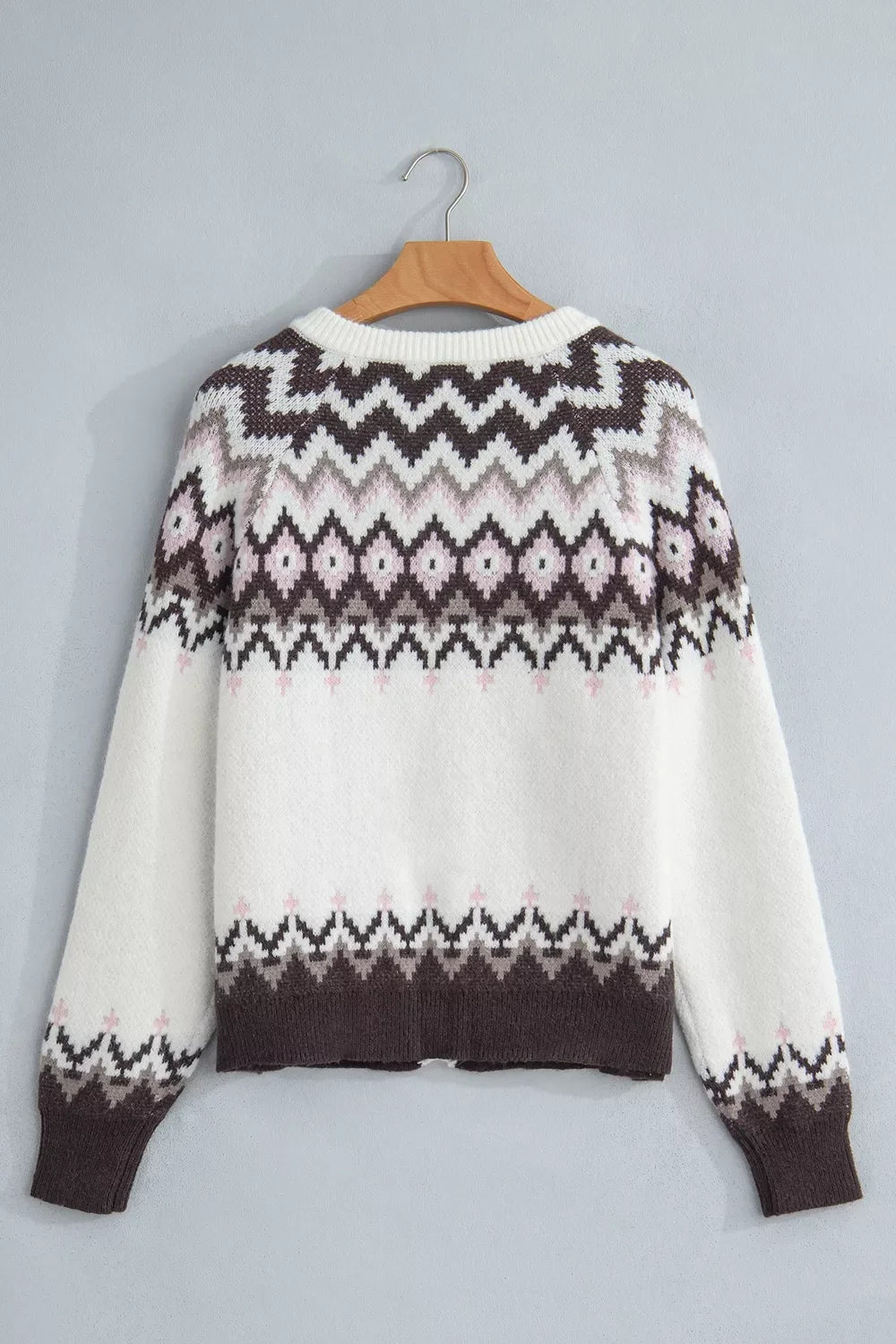 Geometric Pattern Brushed Knit Button Cardigan
