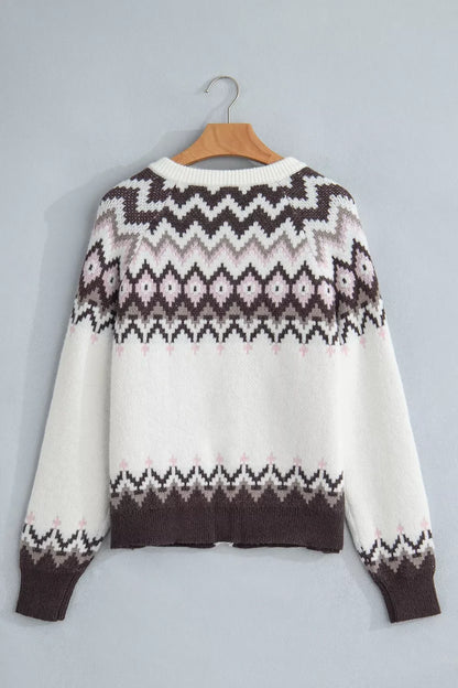 Geometric Pattern Brushed Knit Button Cardigan