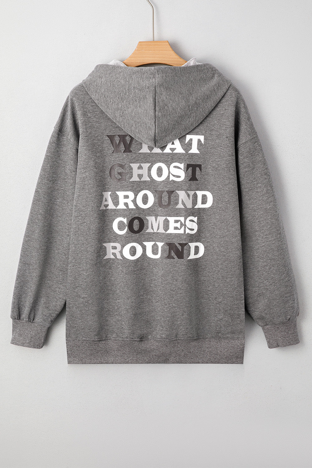 Dark Grey Cute Halloween Ghost Print Mineral Wash Oversize Hoodie