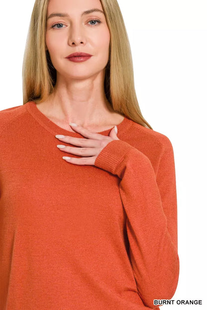 Zenana Lightweight Wool Blend Round Neck Sweater