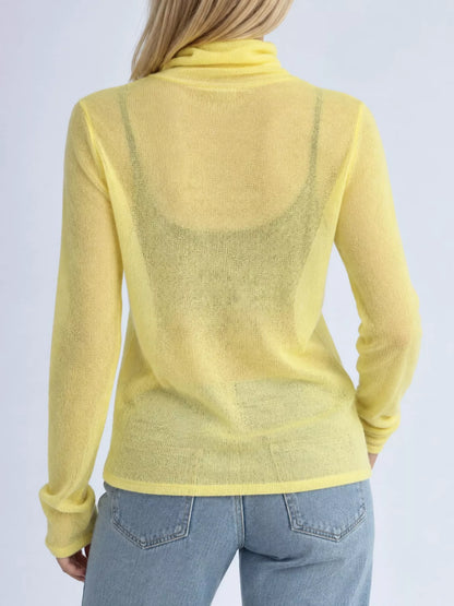 Women’s Sheer Turtleneck Knit Top – Lightweight Long Sleeve