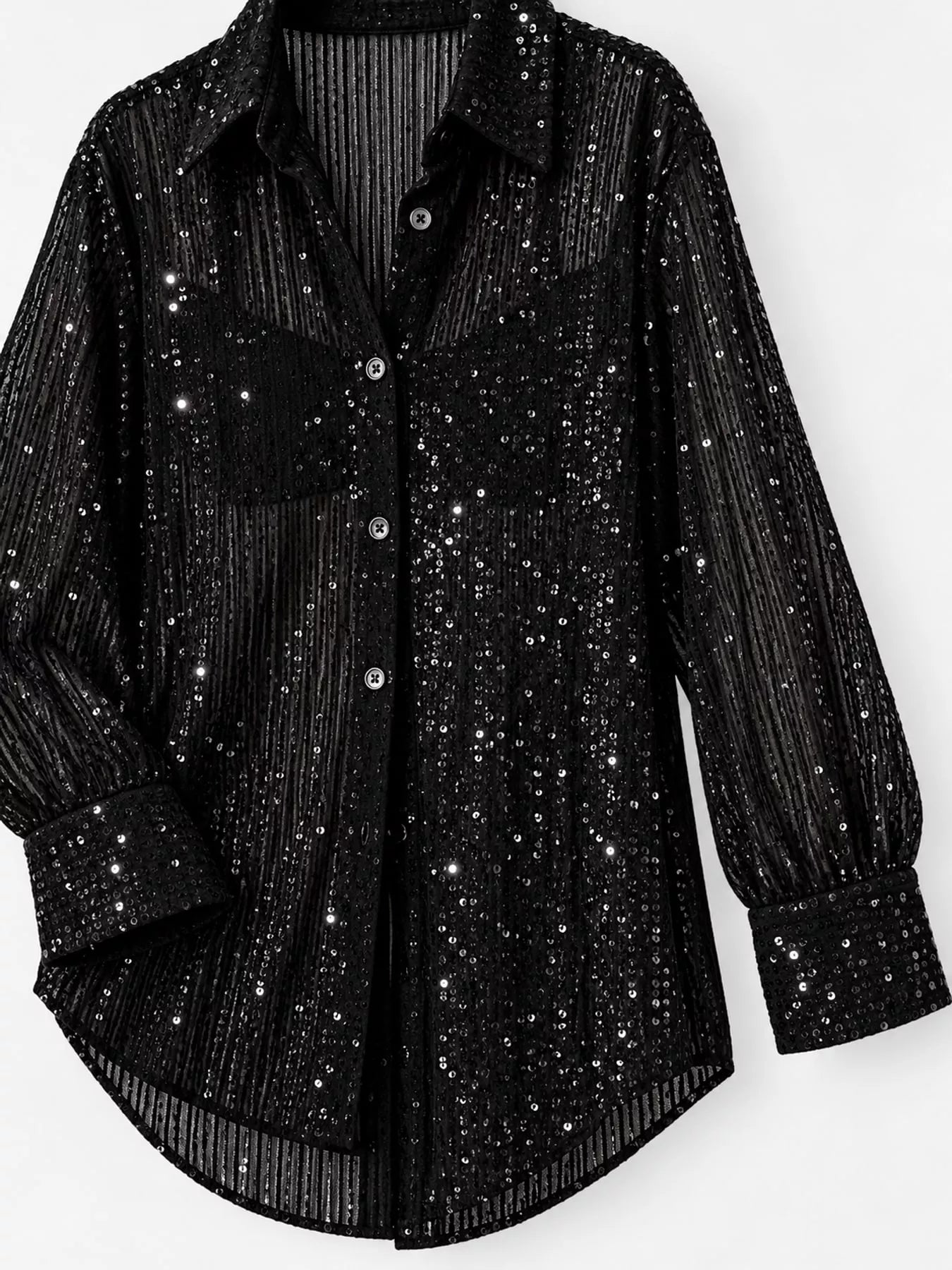 Full Size Sequin Button-Down Shirt Plus Size