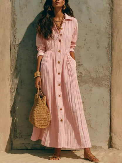 Button-Down Textured Maxi Shirt Dress
