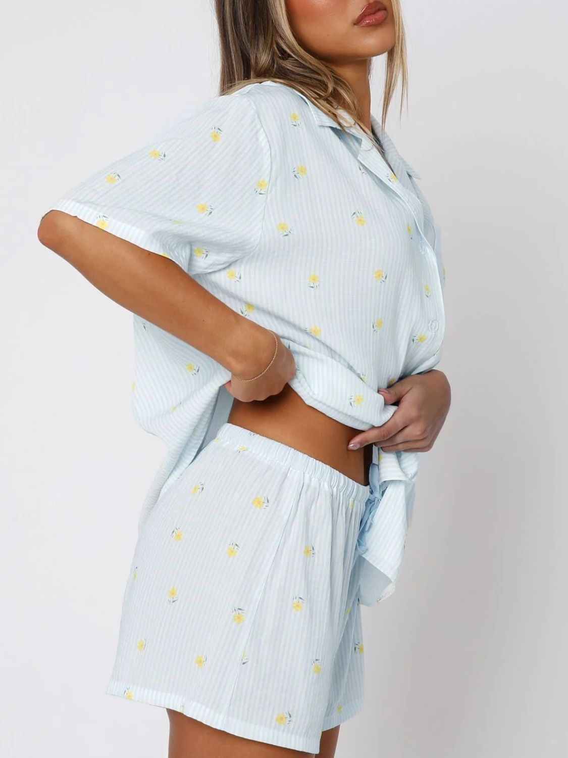 Valentine's Day Printed Collared Neck Short Sleeve Top And Shorts Set