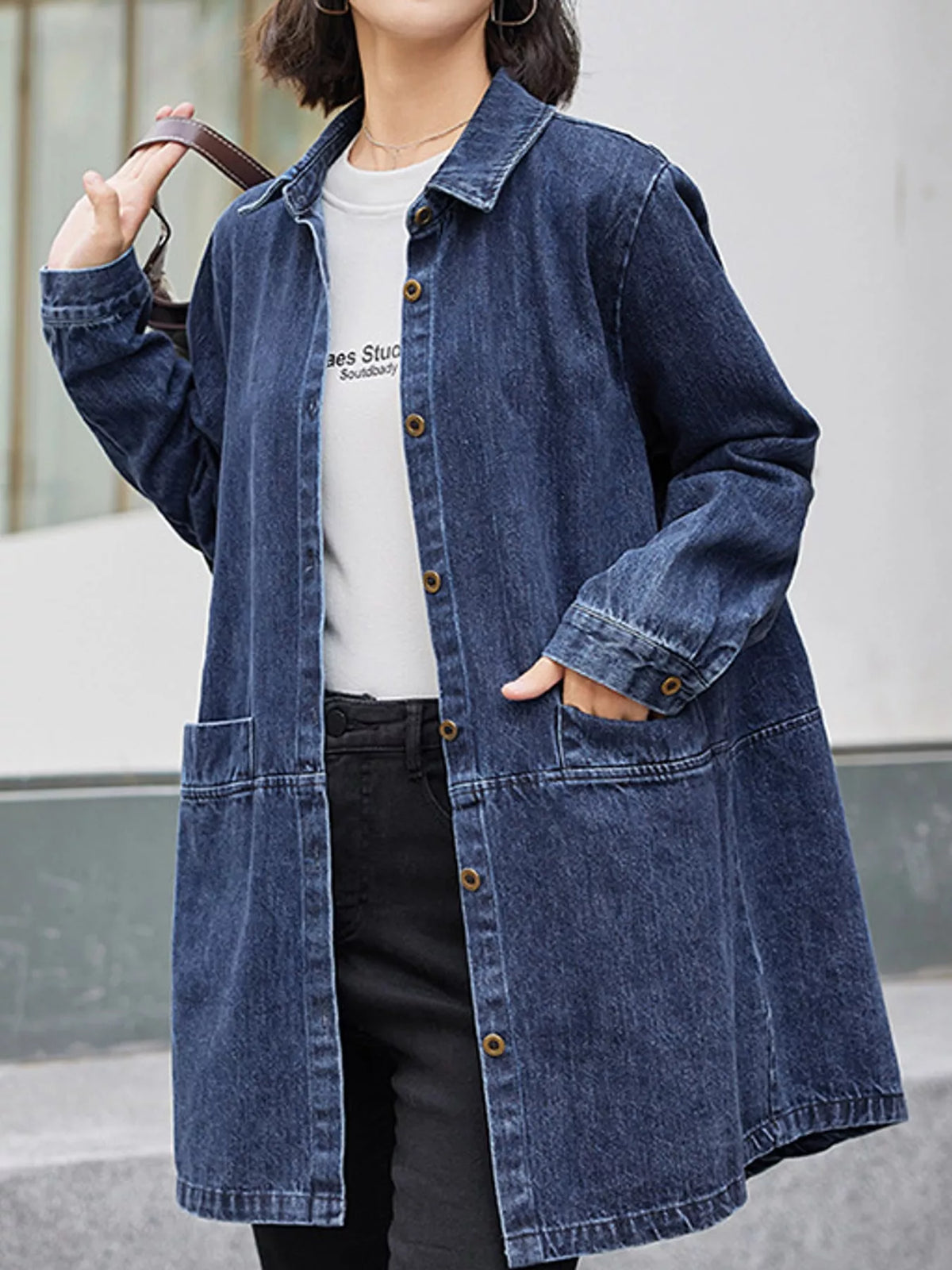 Full Size Oversized Button Up Denim Shacket Plus Size
