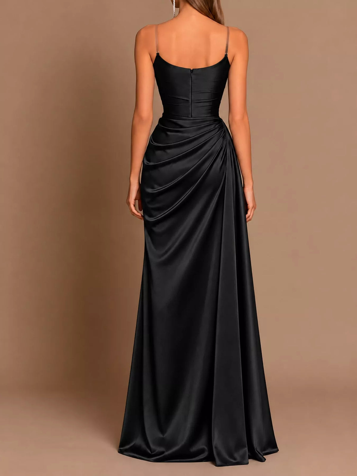 Satin Cowl Neck High Slit Evening Maxi Dress