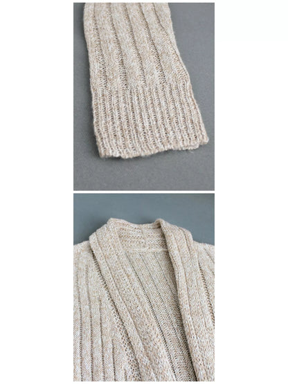 Elegant Ribbed Knit Open Front Flared Cardigan