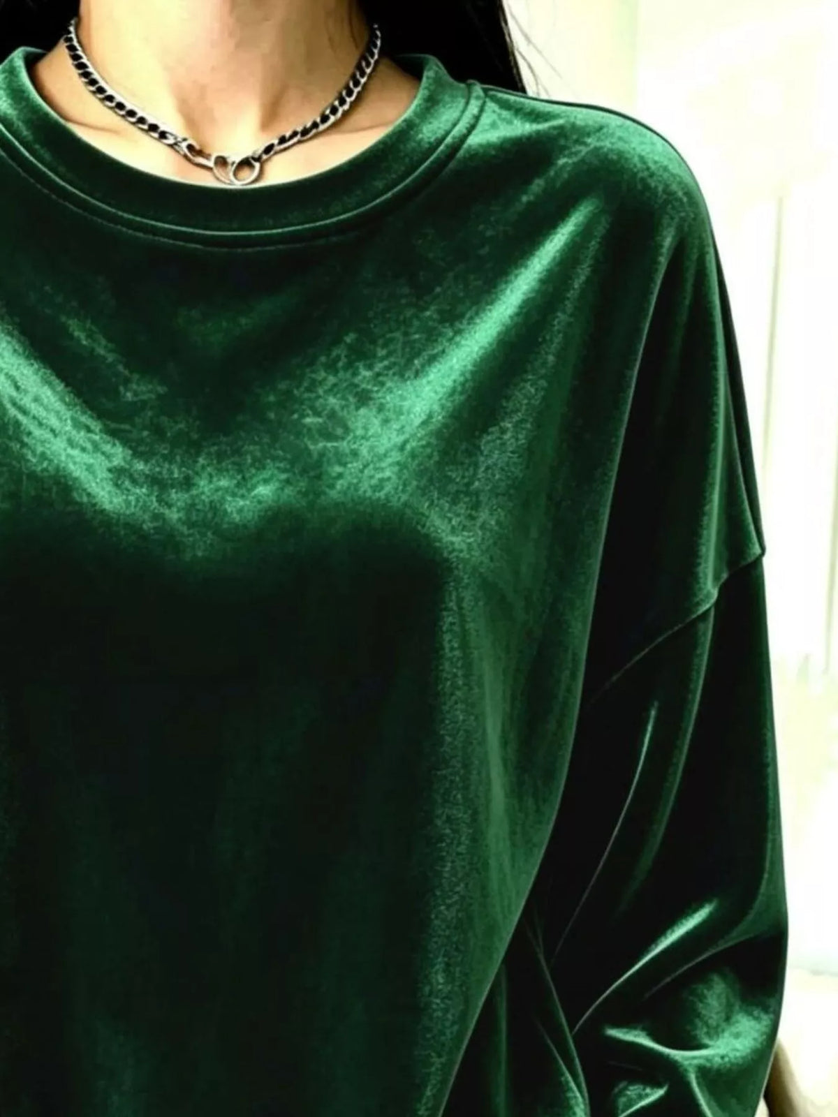 Full Size Velvet Dropped Shoulder Sweatshirt Plus Size