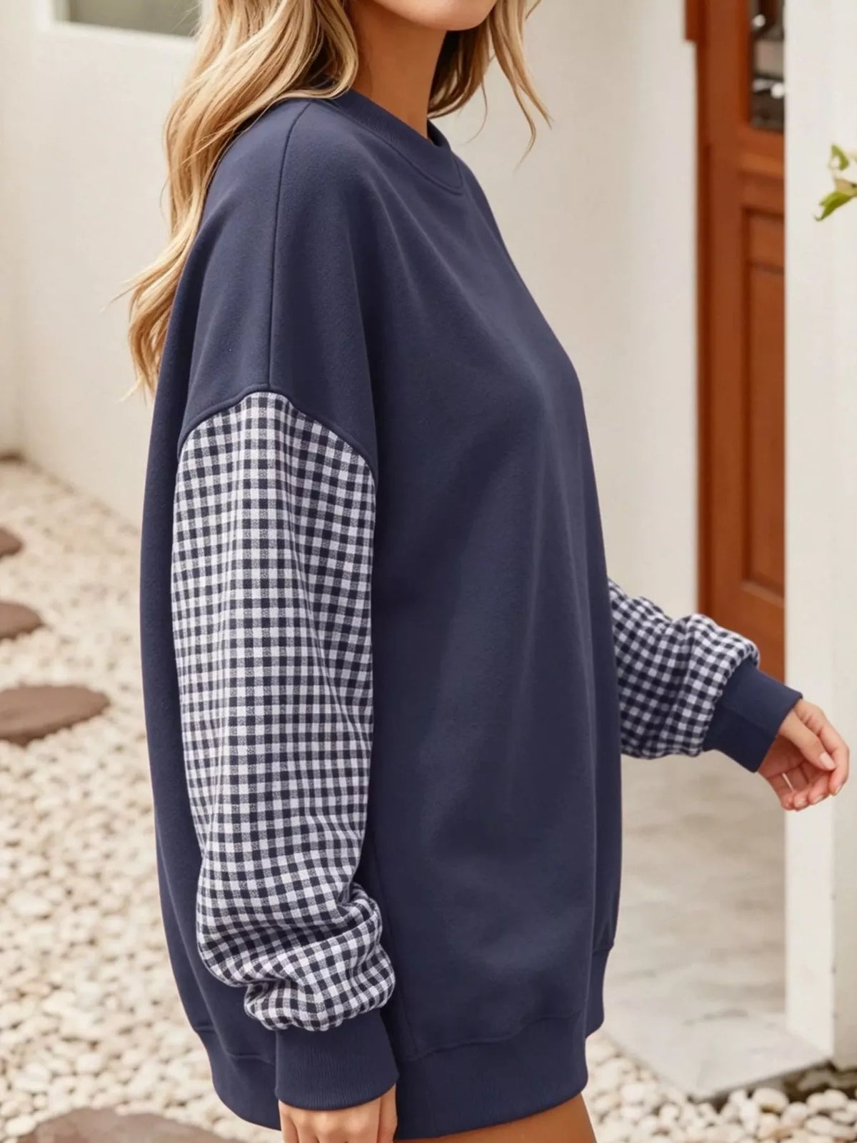 Plaid Dropped Shoulder Sweatshirt