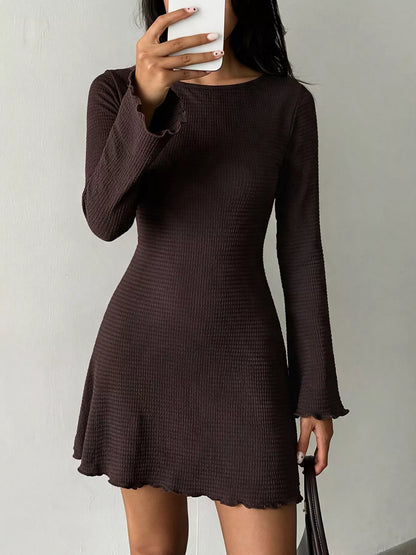 Long-Sleeve Waffle Knit Bodycon Mini Dress