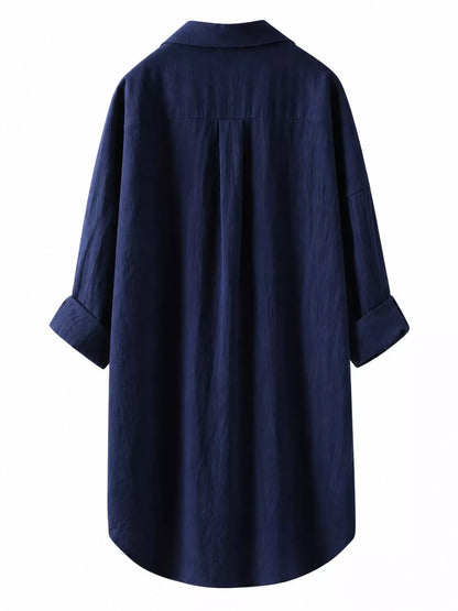 Full Size Casual Button-Down Shirt with Dual Chest Pockets Plus Size