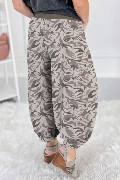 Multicolour Drawstring Contrast Waistband Camouflage Cargo Barrel Pants