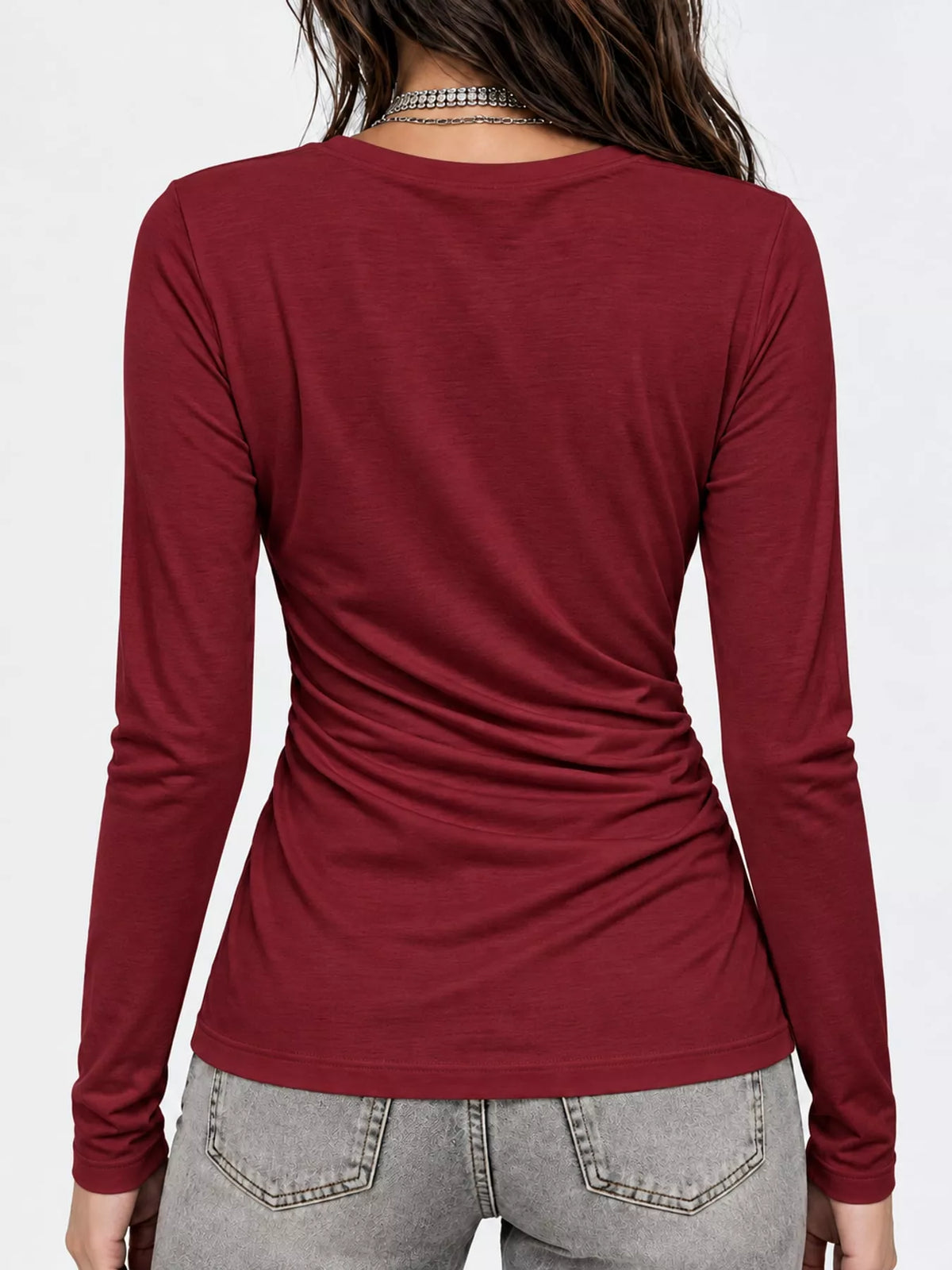 Full Size Surplice Long Sleeve T-Shirt Plus Size