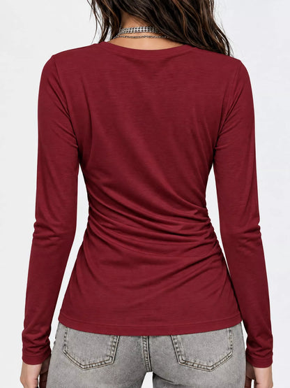 Full Size Surplice Long Sleeve T-Shirt Plus Size