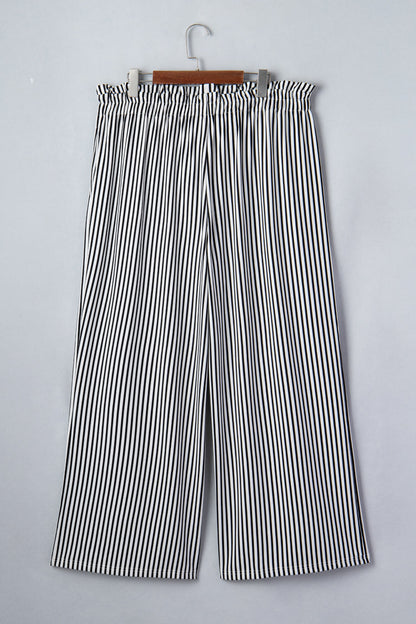 Black Stripe Plus Size Loose Straight Casual Pants
