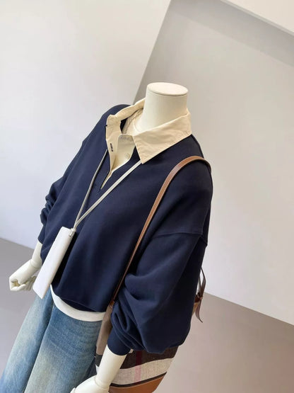 Polo-Collar Layered-Look Sweatshirt