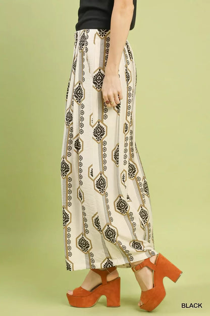 Umgee Geometric Boho Print Wide Leg Pants