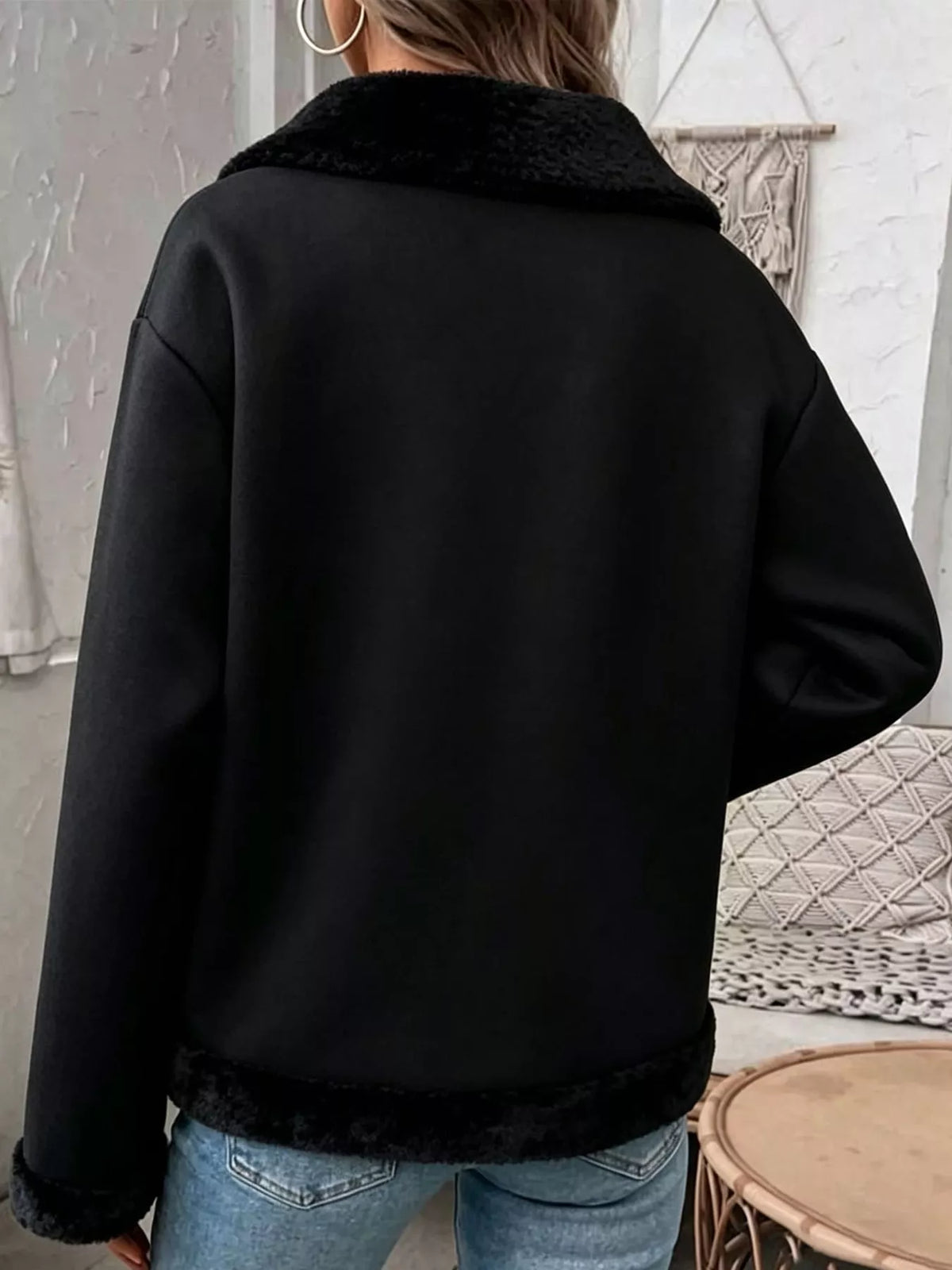 Full Size Cozy Faux Suede Sherpa-Lined Button-Down Jacket Plus Size