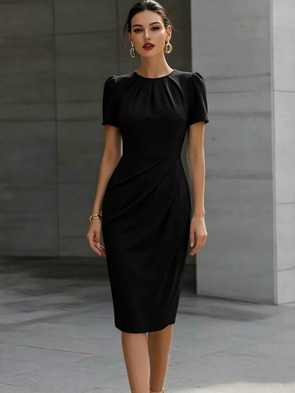 Ruched Short Sleeve Midi Dress