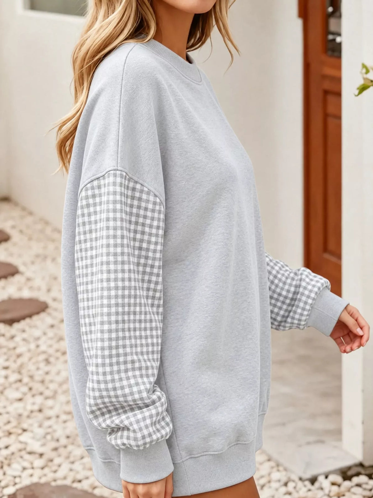 Plaid Dropped Shoulder Sweatshirt