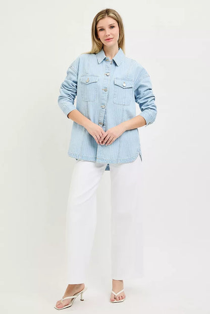RISEN Oversized Stripe Denim Shaket