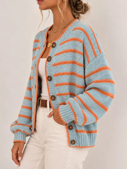 Striped Knit Cardigan for Women – Relaxed Button-Down Sweater