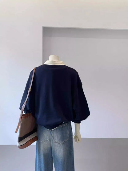 Polo-Collar Layered-Look Sweatshirt