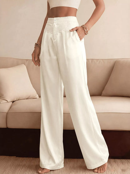 Lace Waist Wide Leg Pants