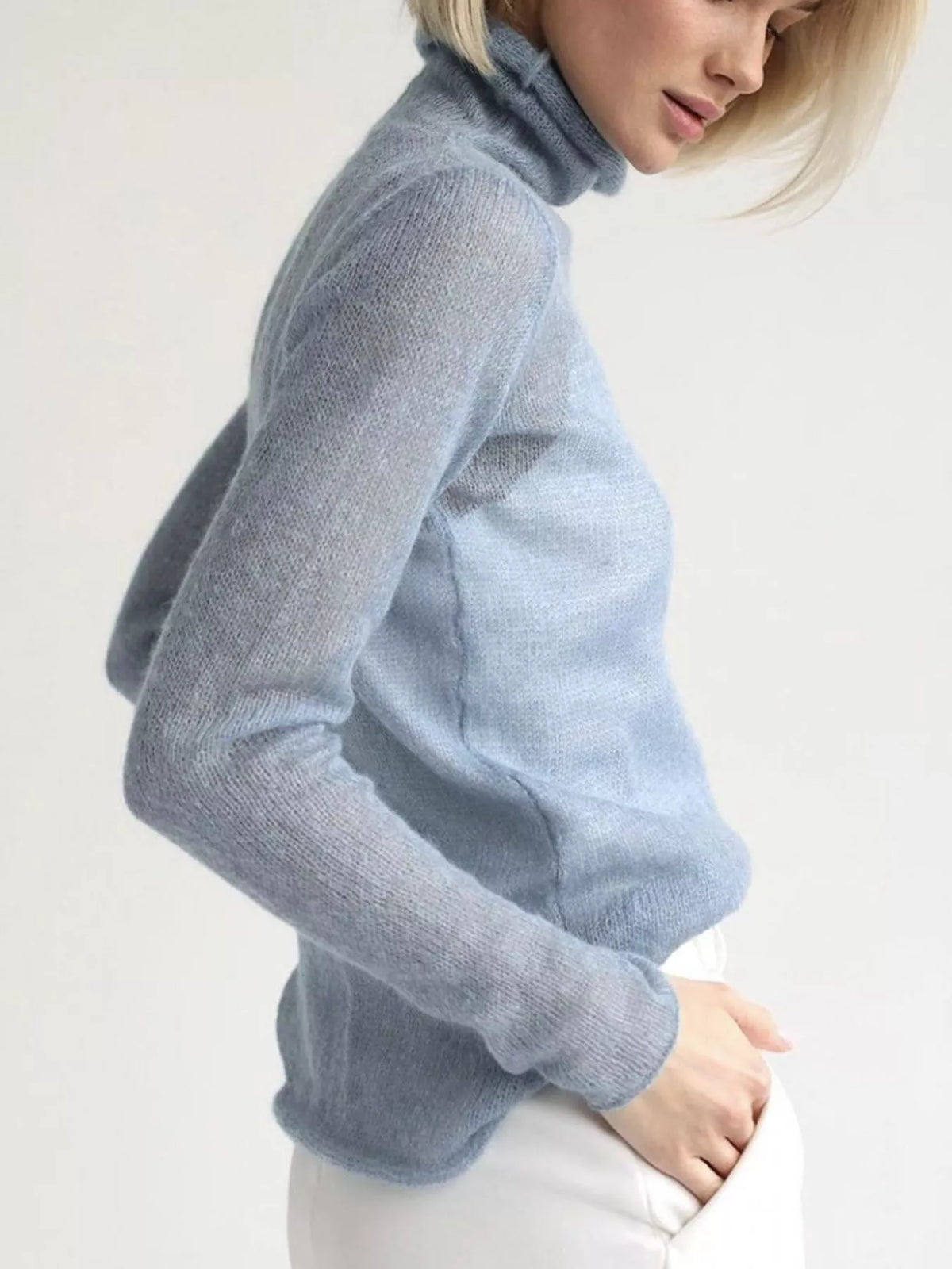 Women’s Sheer Turtleneck Knit Top – Lightweight Long Sleeve