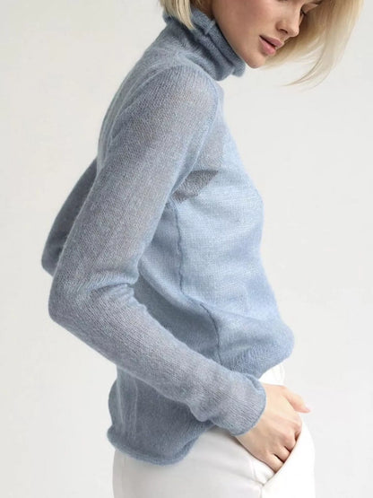 Women’s Sheer Turtleneck Knit Top – Lightweight Long Sleeve