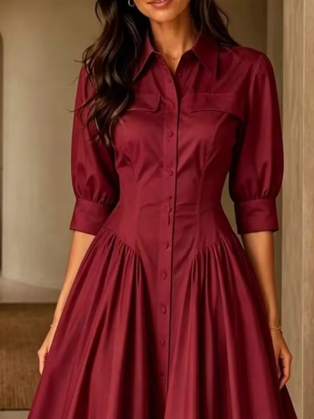 Plus Size Shirt Dress with Cinched Waist | Button-Down