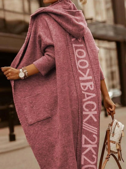 Full Size Letter Back Hooded Cardigan Plus Size