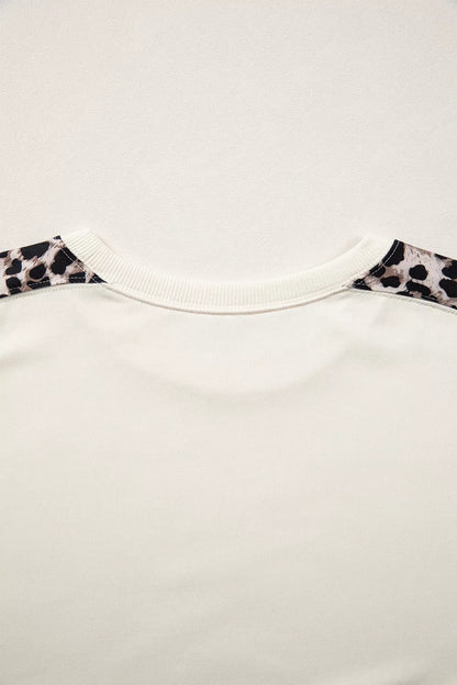 Leopard Block Patchwork Uneven Hem Short Sleeve Top