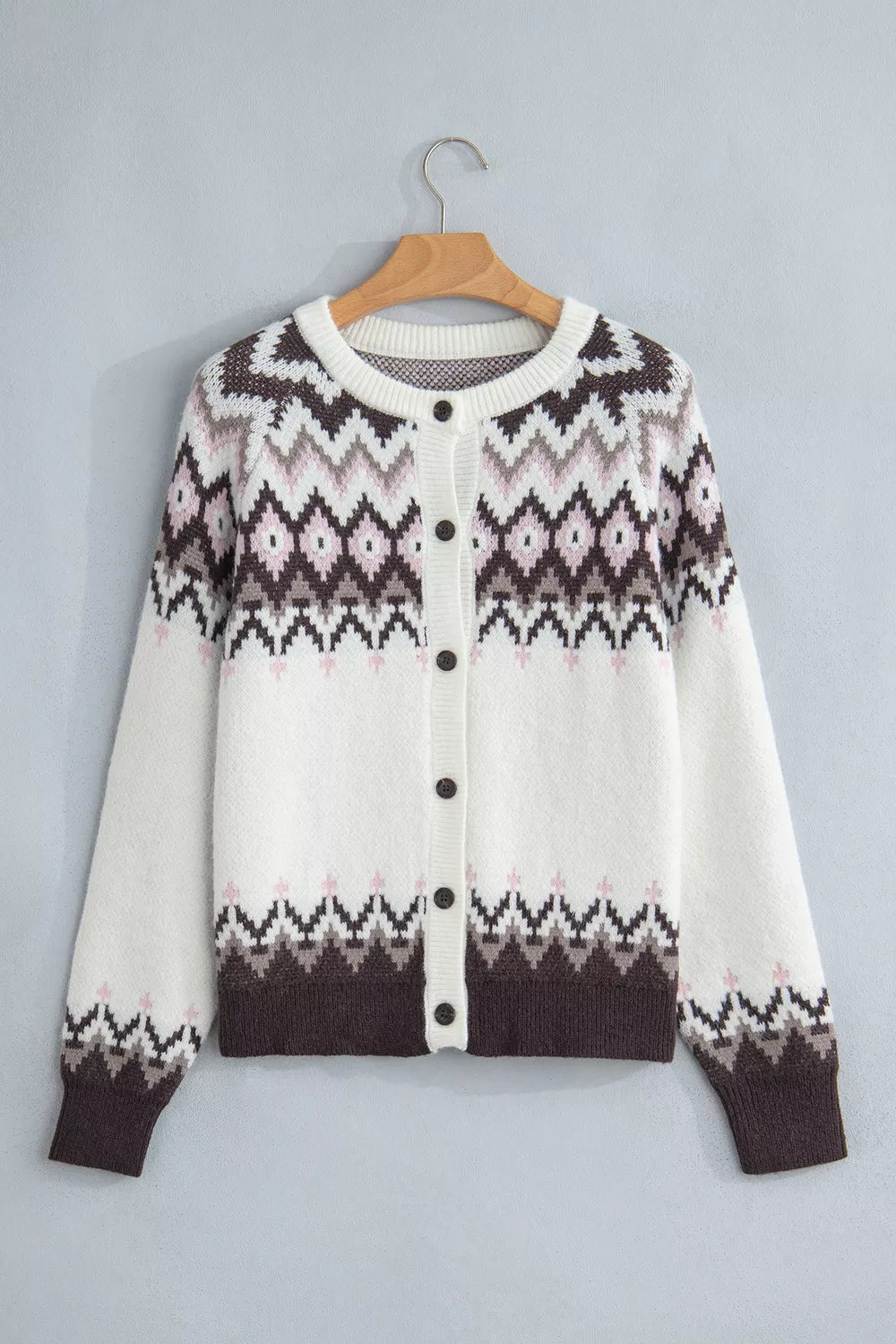Geometric Pattern Brushed Knit Button Cardigan