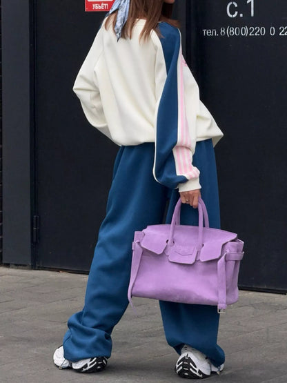Color-Block Graphic Sweatshirt and Wide-Leg Pants Set