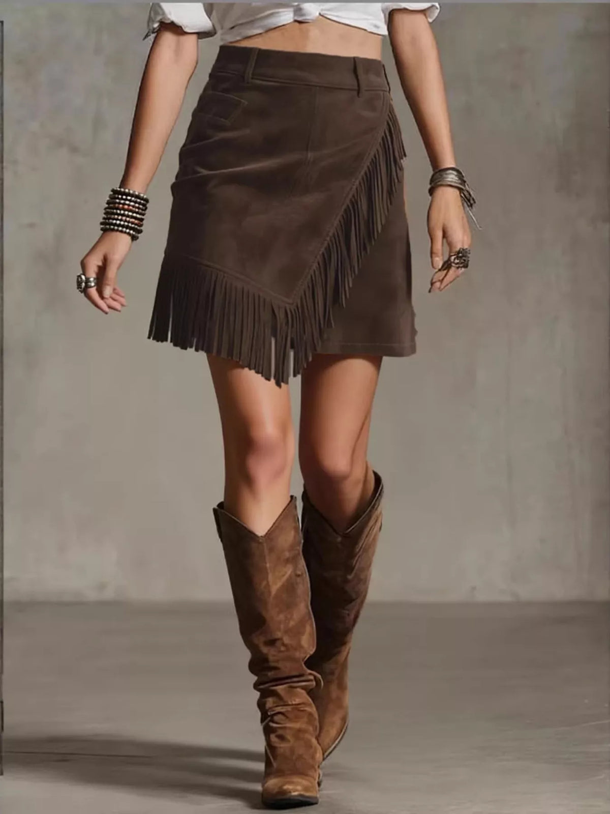 Fringed Wrap Mini Skirt