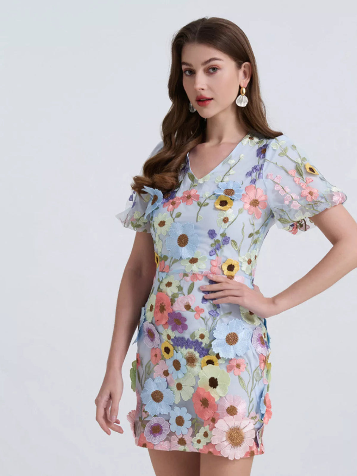 Floral Puff Sleeve Mini Dress