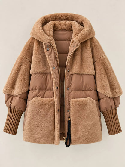 Full Size Faux Fur Hooded Puffer Outerwear Plus Size